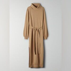 Aritzia The Group by Babaton Ono Dress, Tan Turtleneck Belted Sweater Dress, Med